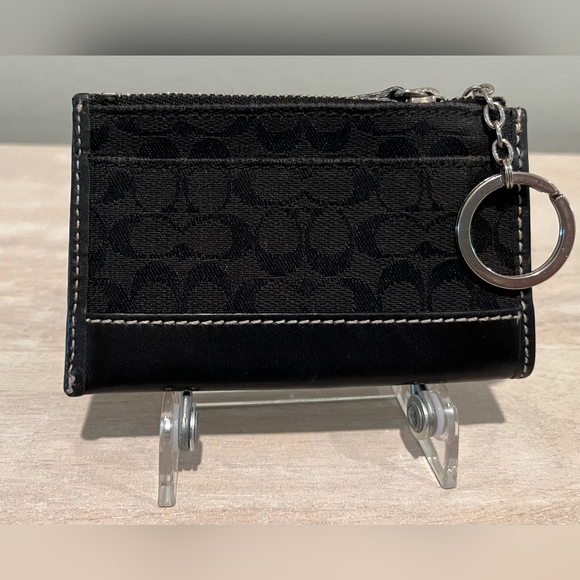 Coach Accessories - Coach Card Holder & Key Chain in Black Leather & Coach Logo Fabric